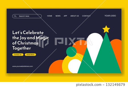 Merry Christmas Celebration Social Media Landing Page Flat Cartoon Illustration 132149879