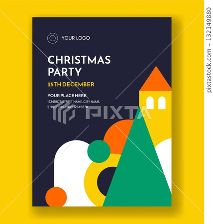 Merry Christmas Celebration Vertical Poster Flat Cartoon Hand Drawn Background 132149880