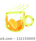 Vector illustration of a cup of hot tea with lemon. Hand drawn warm drink isolated on white background 132150009