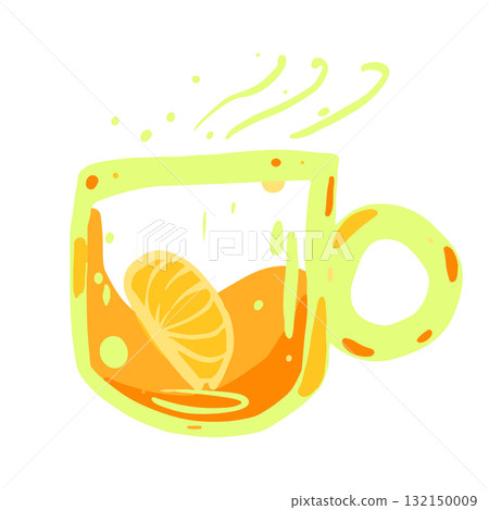Vector illustration of a cup of hot tea with lemon. Hand drawn warm drink isolated on white background Vector illustration of a cup of hot tea with lemon. Hand drawn warm drink isolated on white background 132150009