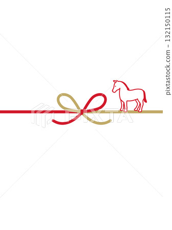 2026年新年賀卡 - 帶有水引和馬圖案的簡約新年賀卡 - 馬年 - 模板 - 素材 - 圖標 132150115