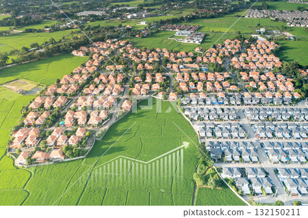 Land value in aerial view and concept of market price. 132150211