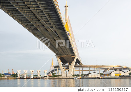 Bhumibol Bridge in Bangkok and Samut Prakan, Thailand. 132150217