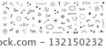 Doodle line arrow, star, heart icon elements. Hand drawn sketch heart, arrow, star, sparkle decoration symbols. Simple sketch line style emphasis, attention, graphic elements. Vector 132150232