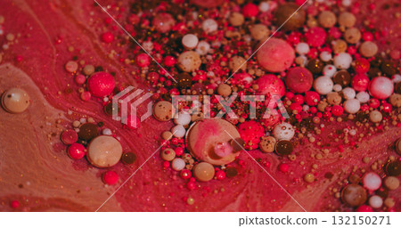 Color bubbles. Oil fluid. Defocused red pink orange white ink glitter acrylic water shiny round texture floating on abstract art background. Color bubbles. Oil fluid. Defocused red pink orange white ink glitter acrylic water shiny round texture floating on abstract art background. 132150271