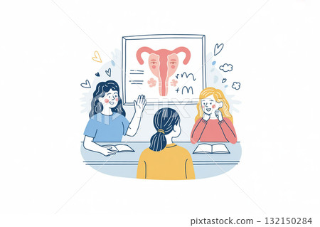 Health class illustrations for learning about menstruation and physiology 132150284