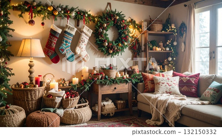 聖誕節的自然室內裝飾 132150332