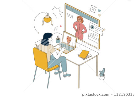 Illustration of students taking an online sex education course Illustration of students taking an online sex education course 132150333