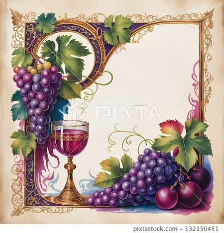 葡萄和酒杯的經典框架背景 132150451
