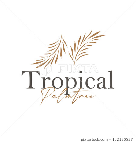 Palm leaf logo black silhouette of coconut leaf with simple modern and elegant line design illustration and symbol template design 132150537