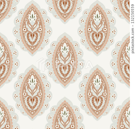 Terracotta Cream Folk Medallion Pattern 132150559