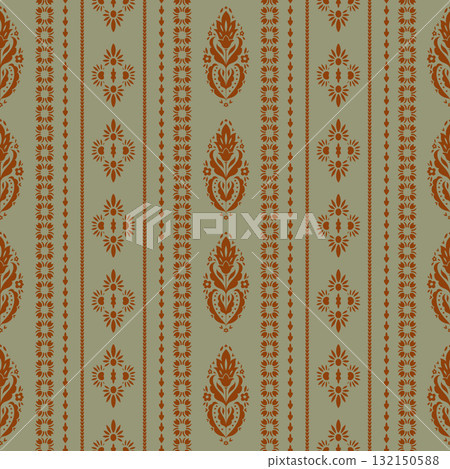 Terracotta Folk Stripe Floral Pattern 132150588