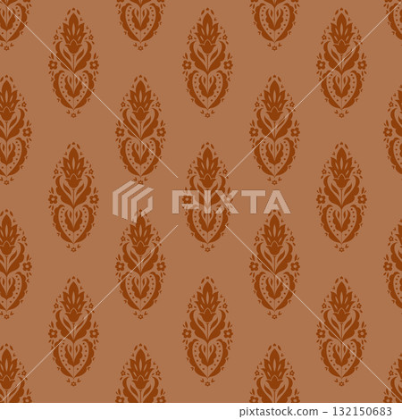 Terracotta Stylized Floral Motif Pattern 132150683