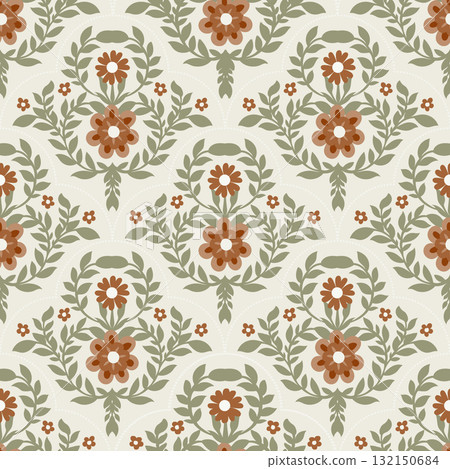 Cream Floral Trellis Vintage Pattern 132150684