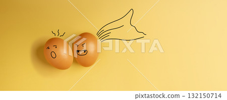 Egg painted with a Funny Halloween face, symbolizing creativity, humor 132150714