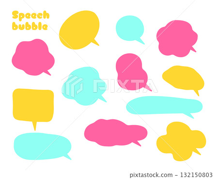 Fluffy, colorful, and pop speech bubble set in pink, yellow, and light blue Fluffy, colorful, and pop speech bubble set in pink, yellow, and light blue 132150803
