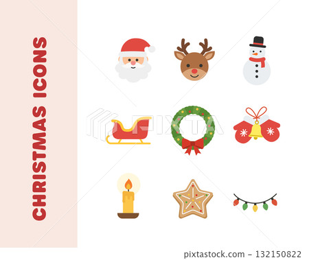 可愛又簡單的聖誕主題圖示 9 套 132150822