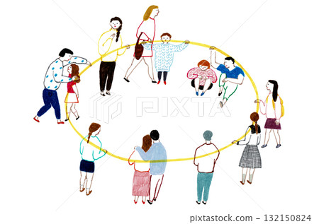 Hand-drawn illustration of people connected in a circle Hand-drawn illustration of people connected in a circle 132150824
