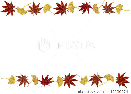[Autumn maple and ginkgo upper and lower borders] Hand-embroidered illustration material 132150974