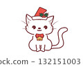 Illustration of a cute white cat wearing a Santa hat 132151003