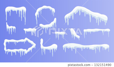 Frozen Snowcap shapes with dripping icicles Frozen Snowcap shapes with dripping icicles 132151490