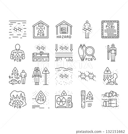 pcb pollution contamination icons set vector pcb pollution contamination icons set vector 132151662