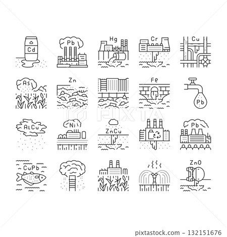heavy metal pollution icons set vector heavy metal pollution icons set vector 132151676
