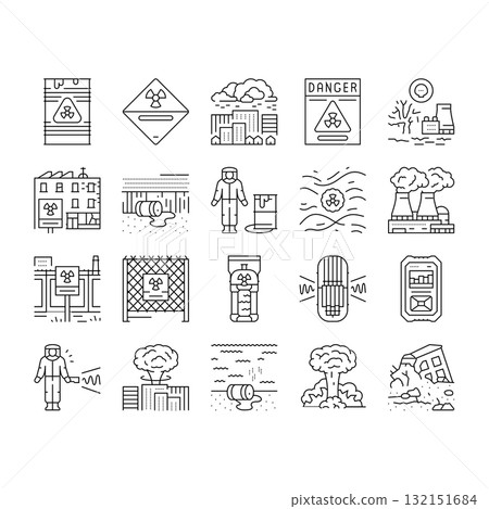 radioactive pollution icons set vector 132151684