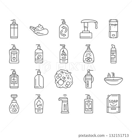 liquid soap cleanser hygiene icons set vector liquid soap cleanser hygiene icons set vector 132151713