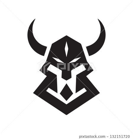 Viking Helmet Logo Featuring Sharp Curved Horns in Modern Minimal Design Viking Helmet Logo Featuring Sharp Curved Horns in Modern Minimal Design 132151720
