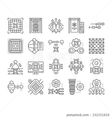 quantum computer qubit icons set vector 132151818