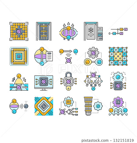 quantum computer qubit icons set vector 132151819