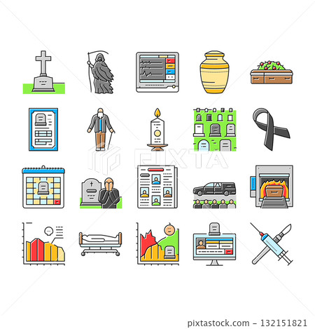 mortality death life aging icons set vector 132151821