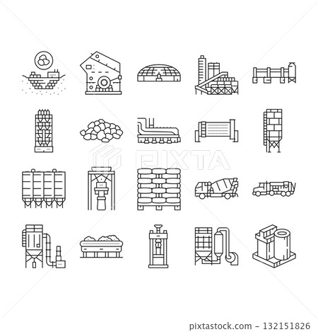 cement production gypsum icons set vector cement production gypsum icons set vector 132151826