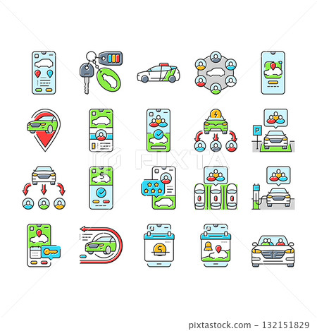 car share service transport icons set vector 132151829