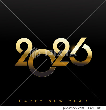 Elegant Happy New Year 2026 with bold 3D metallic gold typography. Vector Elegant Happy New Year 2026 with bold 3D metallic gold typography. Vector 132151840