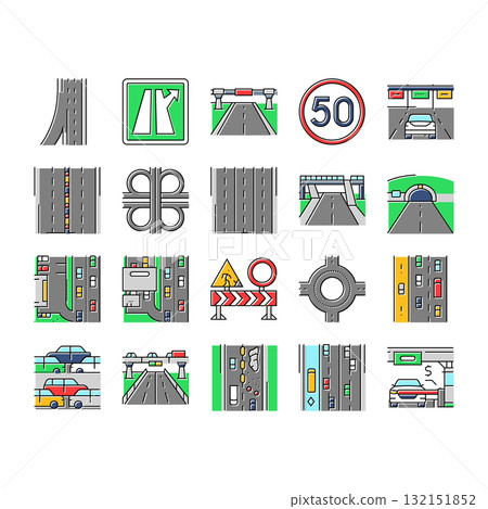 highway road lane icons set vector 132151852