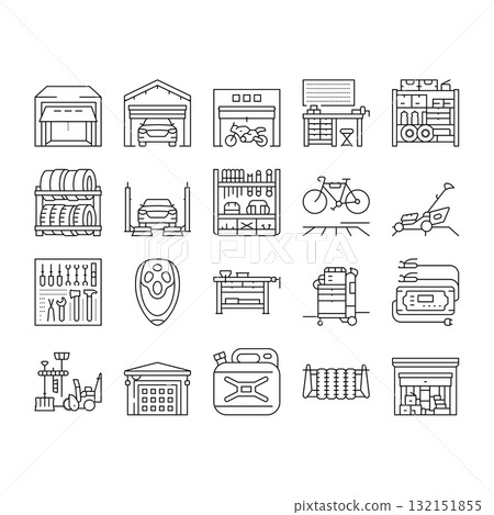 garage storage tools icons set vector garage storage tools icons set vector 132151855