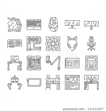 gaming pc hardware icons set vector 132151857