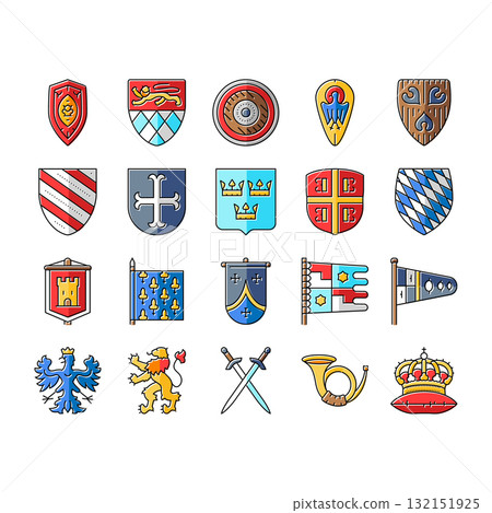 medieval heraldry shield icons set vector 132151925