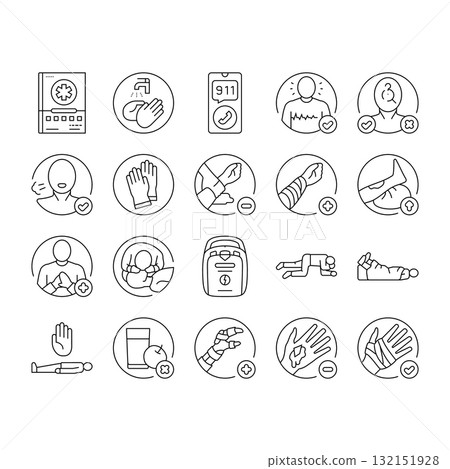 first aid providing cpr bandage icons set vector first aid providing cpr bandage icons set vector 132151928