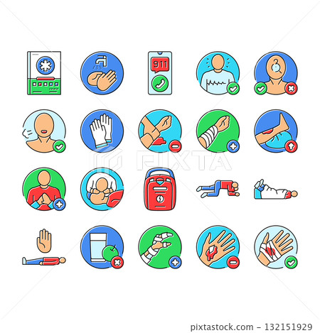 first aid providing cpr bandage icons set vector first aid providing cpr bandage icons set vector 132151929