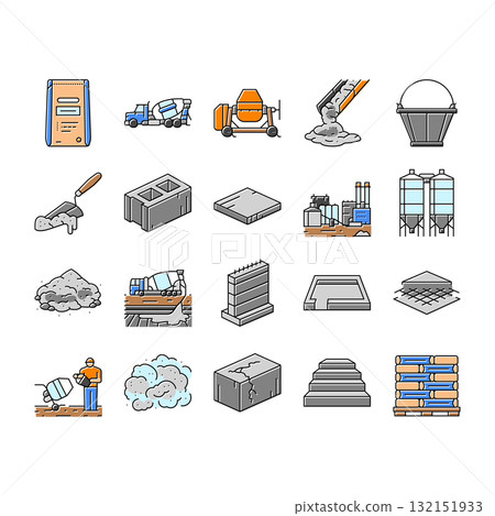 cement concrete construction icons set vector 132151933