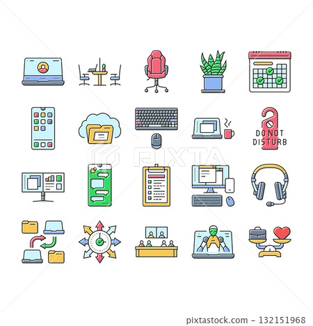 hybrid work model remote icons set vector 132151968
