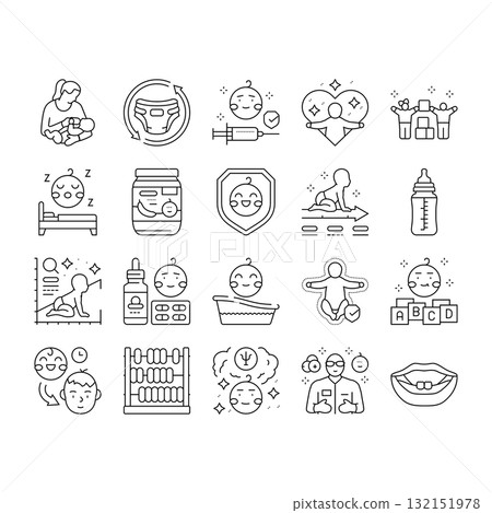 child care nurse pediatric icons set vector 132151978
