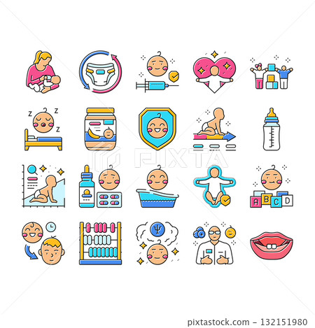 child care nurse pediatric icons set vector 132151980