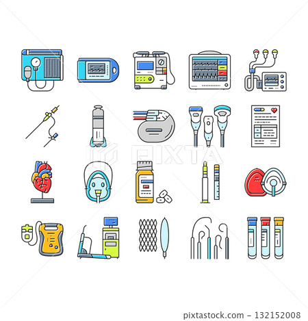 cardiology accessories ecg icons set vector cardiology accessories ecg icons set vector 132152008