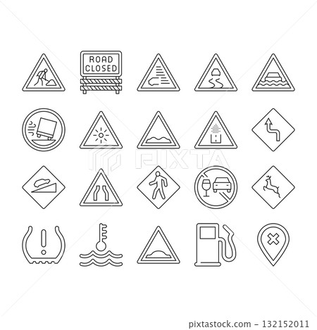 car driving obstacles road icons set vector 132152011