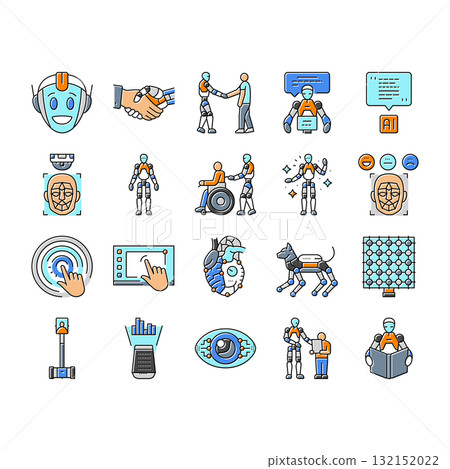 social robotics ai interaction icons set vector social robotics ai interaction icons set vector 132152022