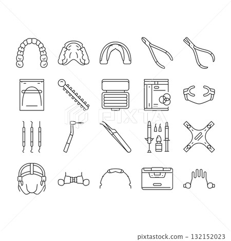orthodontist accessories braces icons set vector 132152023